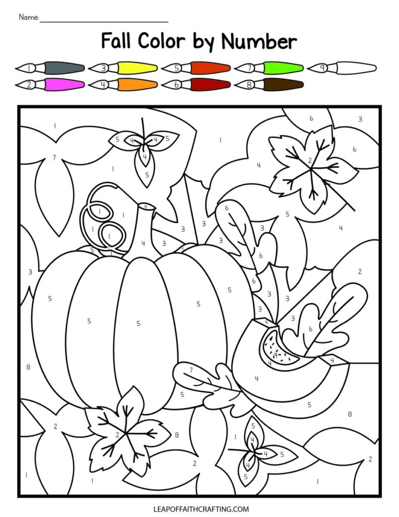 FREE Fall Color By Number Printables 6 Sheets Leap Of Faith Crafting