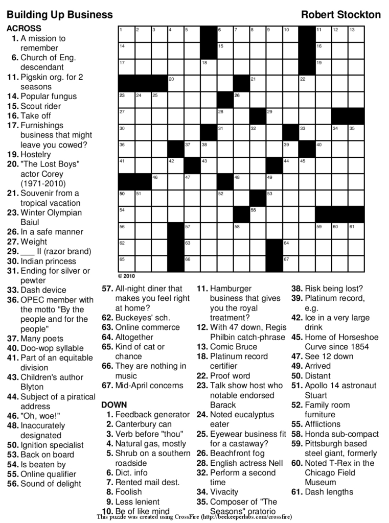 Free Large Print Crossword Puzzles Printable