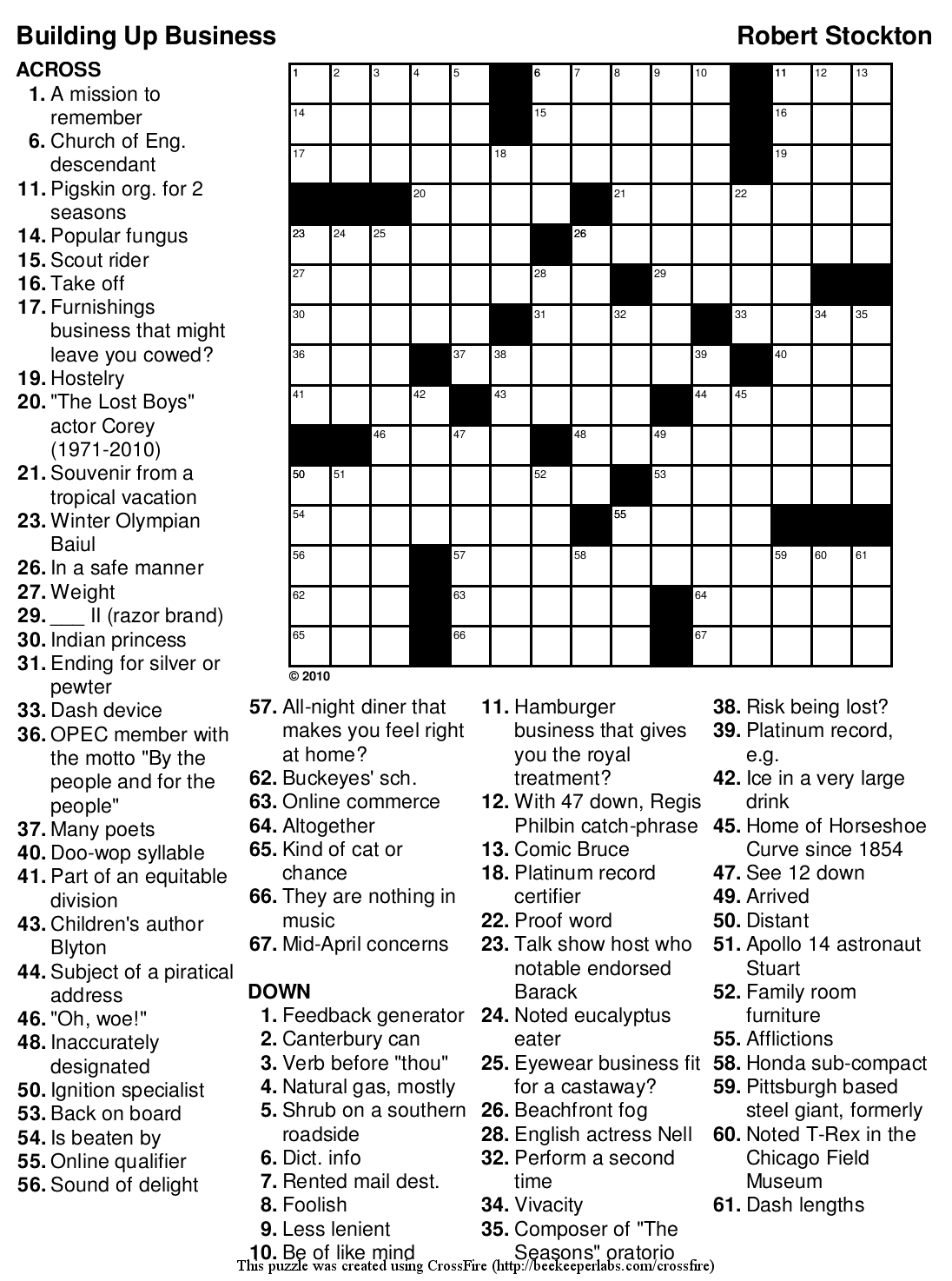 Free Large Print Crossword Puzzles Printable