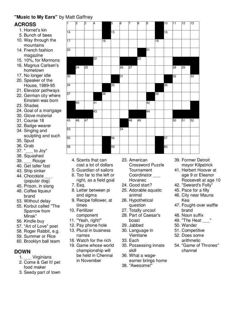 Free Music Crossword Puzzles Printables