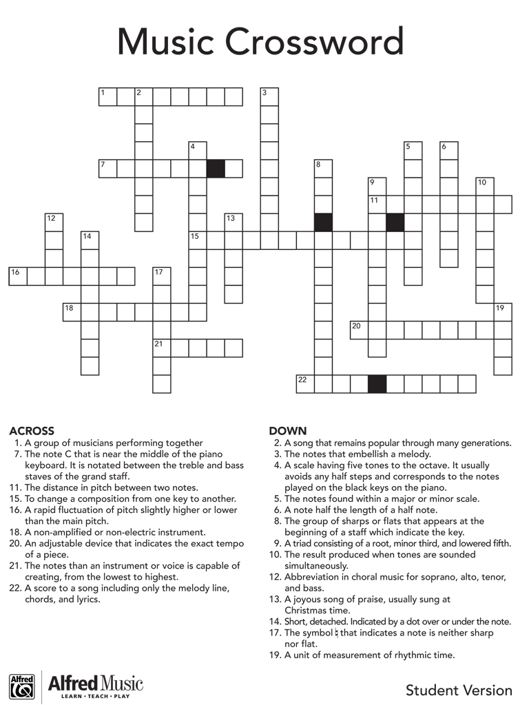 Free Music Crossword Puzzles Printables