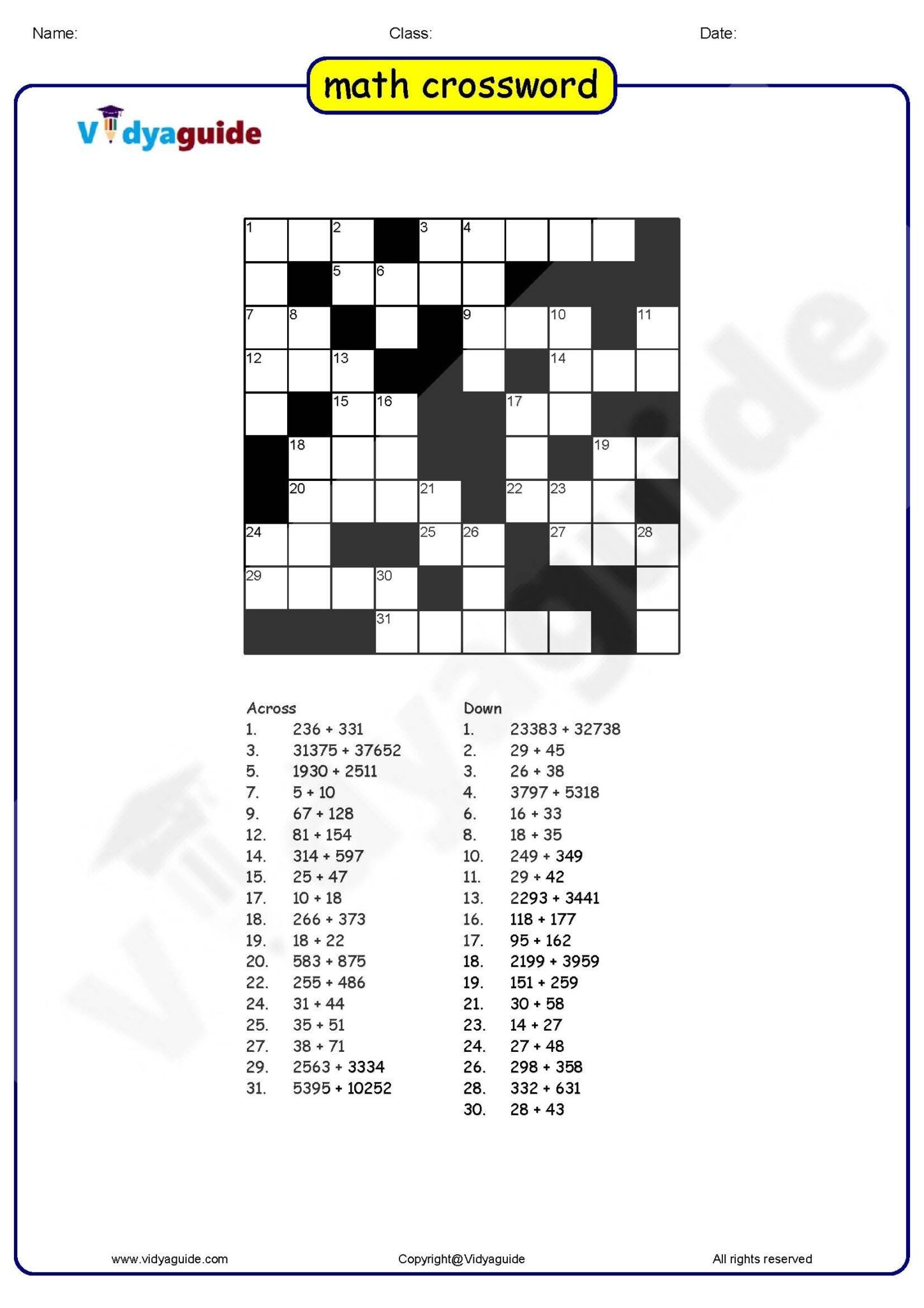 Free Pdf Printable Math Crossword Puzzles Printable We Love Printables