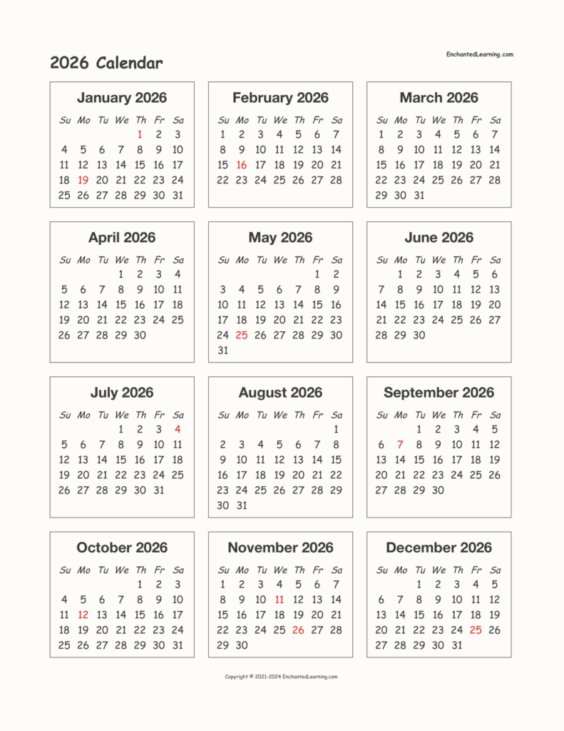 Free Printable 2026 Calendar With Holidays Us