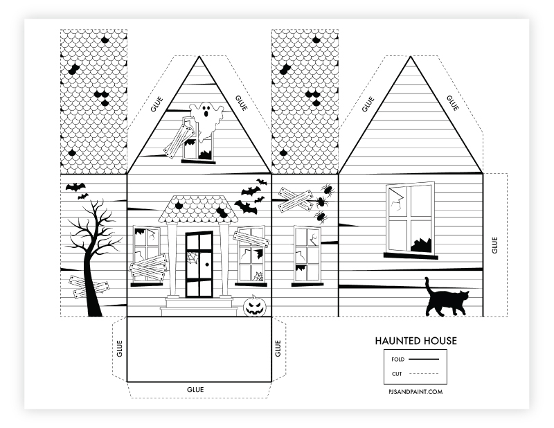 Free Printable 3D Haunted House Coloring Page Pjs And Paint