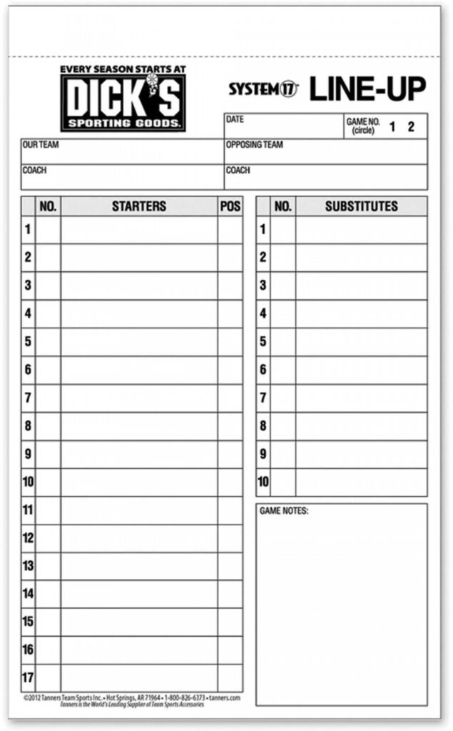 Free Printable Baseball Lineup Sheets