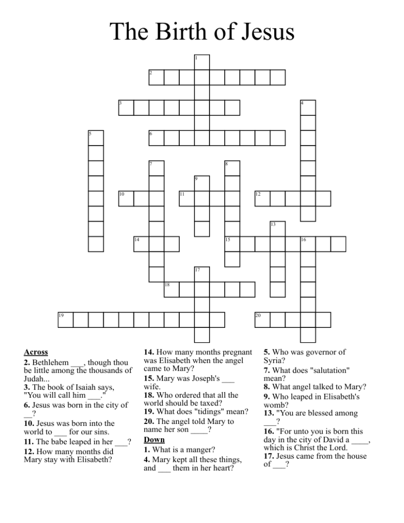 Free Printable Birth Of Jesus Crossword Puzzle Free Printable Templates