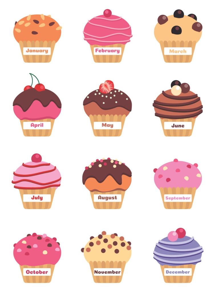 Free Printable Birthday Month Cupcakes