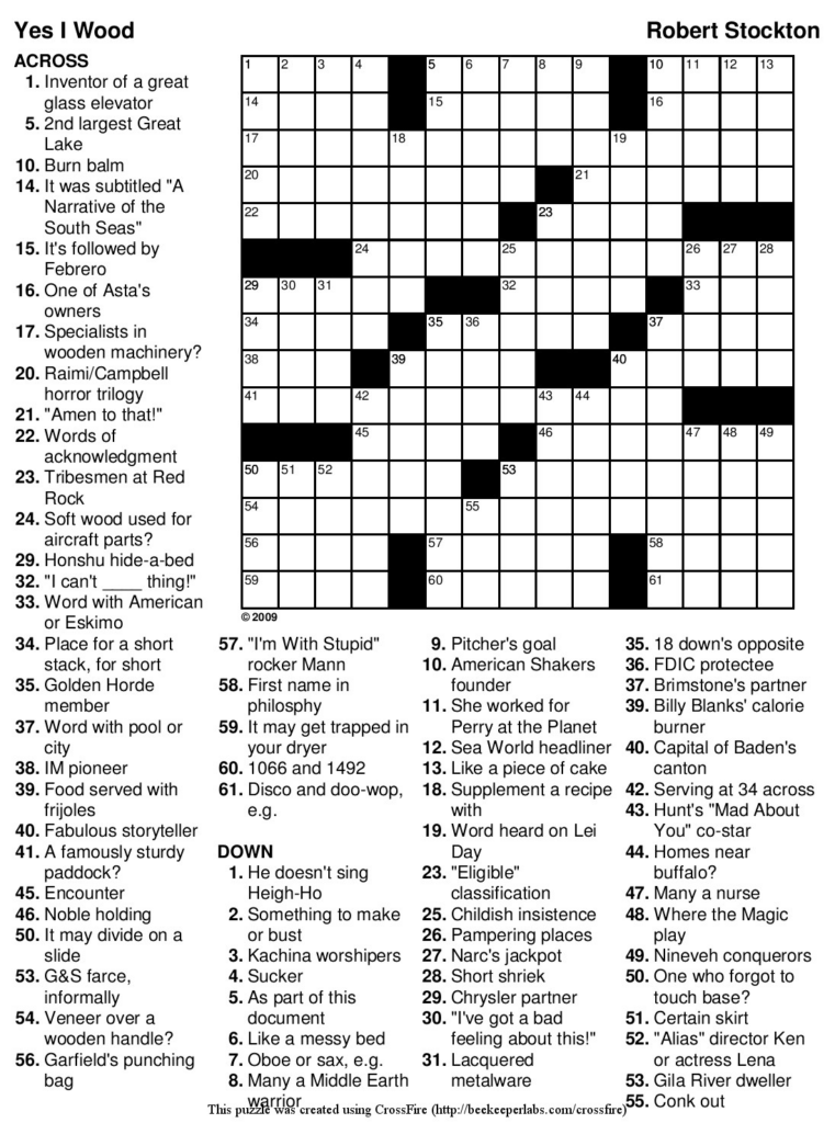 Free Printable Crosswords With Solutions