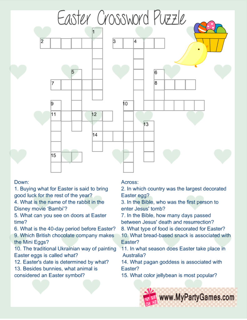 Free Printable Easter Crossword Puzzle With Key