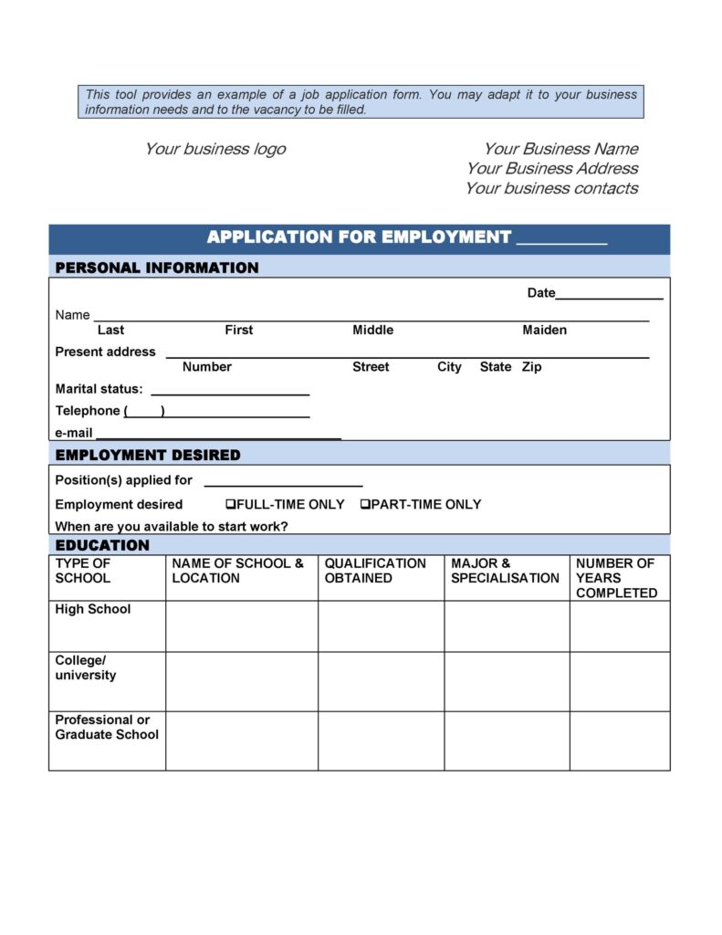 Free Printable Form For Job Printable Forms Free Online