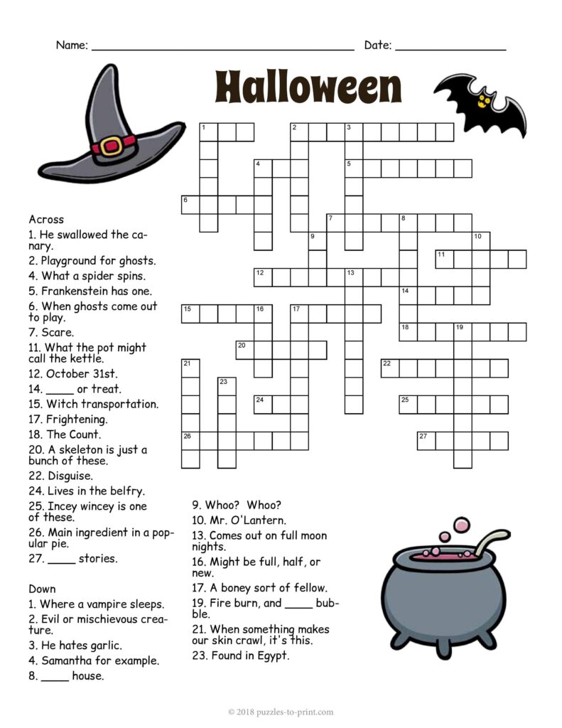 Free Printable Halloween Crossword Puzzles