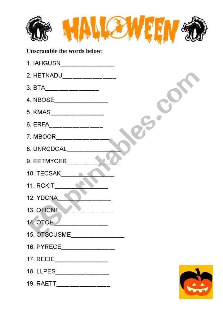 Free Printable Halloween Unscramble Words Worksheets NewFreePrintable