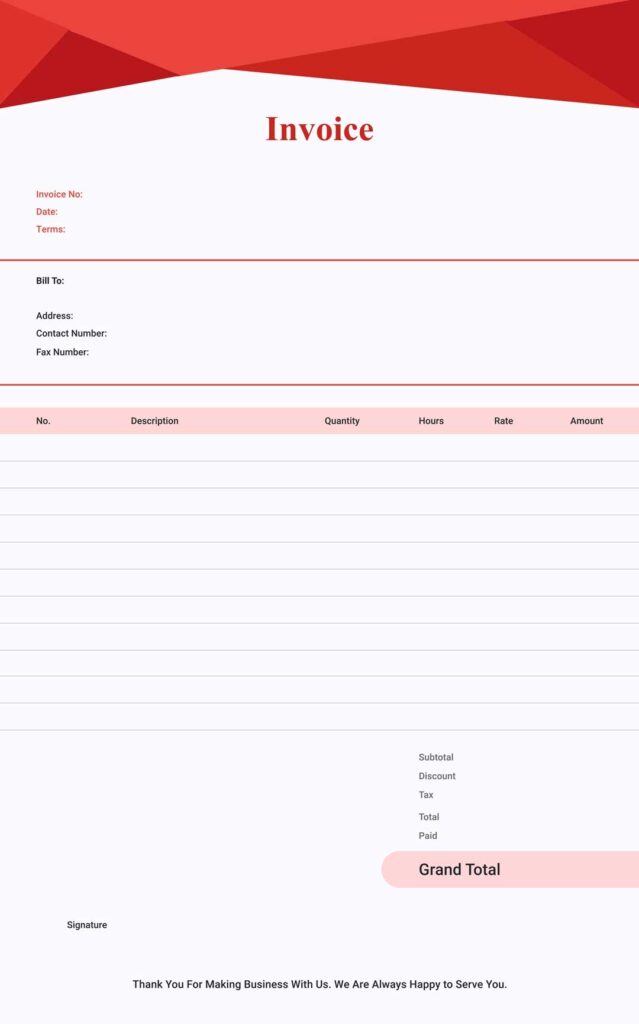 Free Printable Invoices Templates