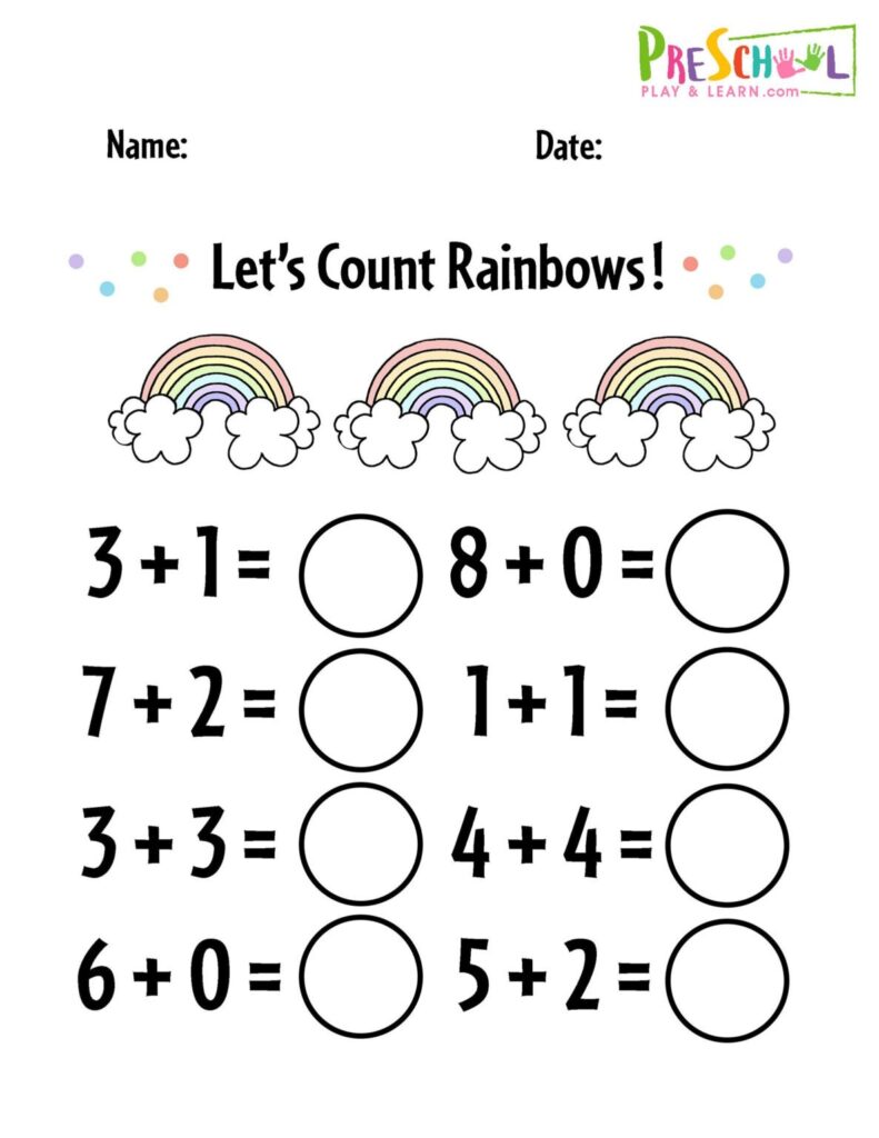 FREE Printable Kindergarten Addition Worksheets Numbers 1 10