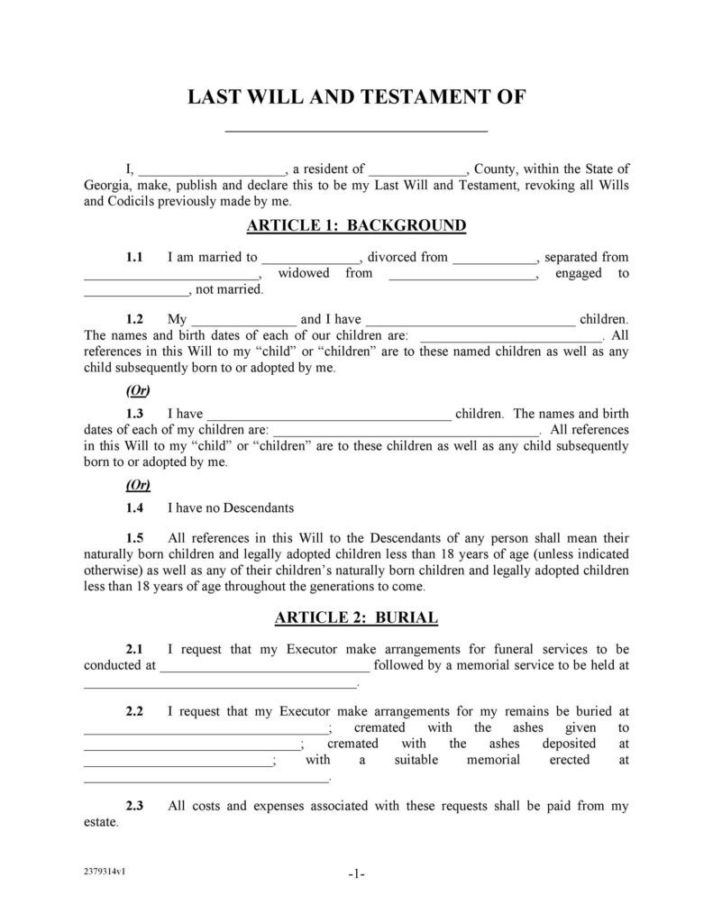 Free Printable Last Will Testament Forms