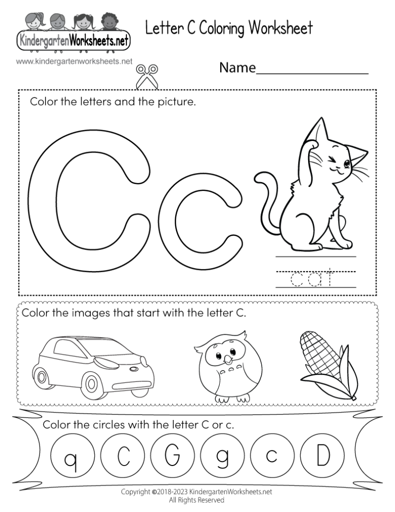 Free Printable Letter C Coloring Worksheet For Kindergarten