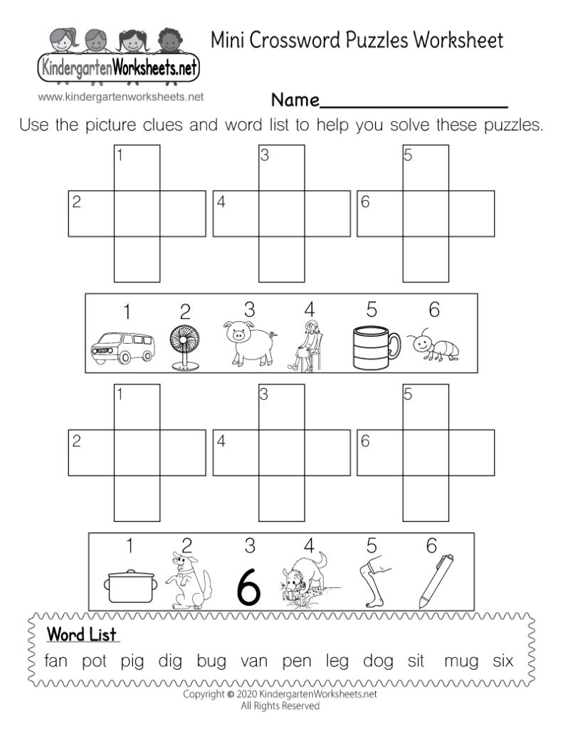 Free Printable Mini Crossword Puzzles Worksheet