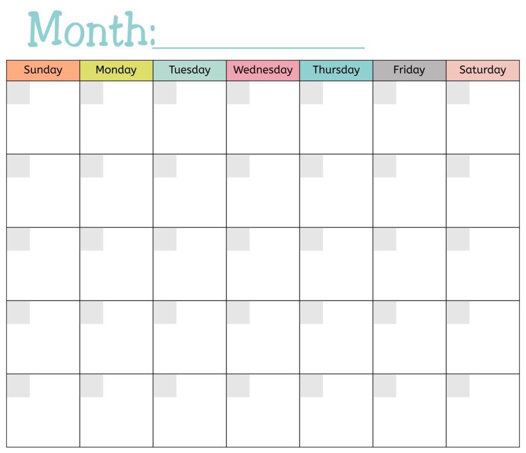 Free Printable Monthly Calander