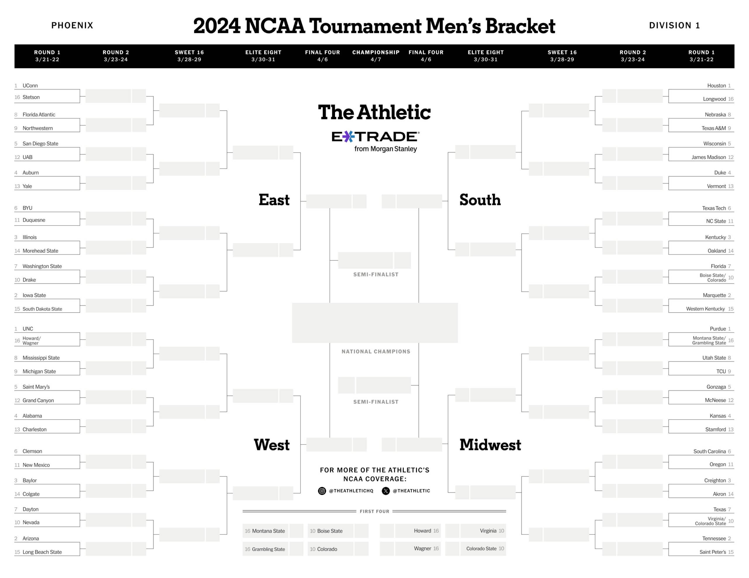 Free Printable Ncaa Brackets With Dates And Times Download Free