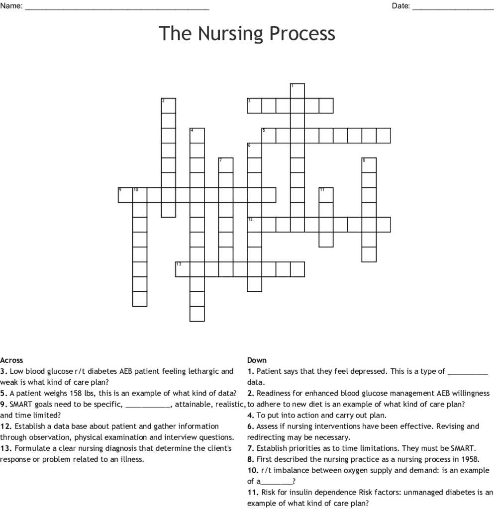 Free Printable Nursing Crossword Puzzles Sally Crossword Puzzles