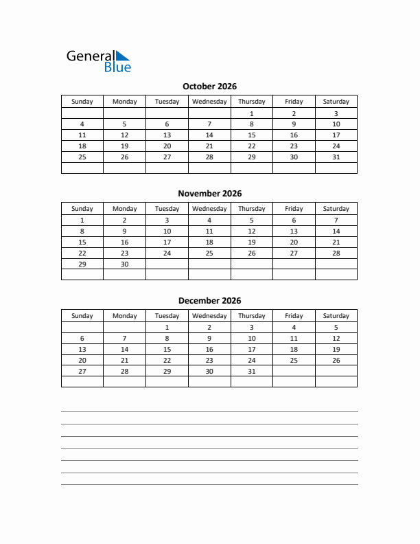 Free Printable Q4 Quarterly Calendar 2026