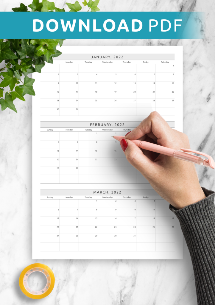 Free Printable Quarterly Calendar