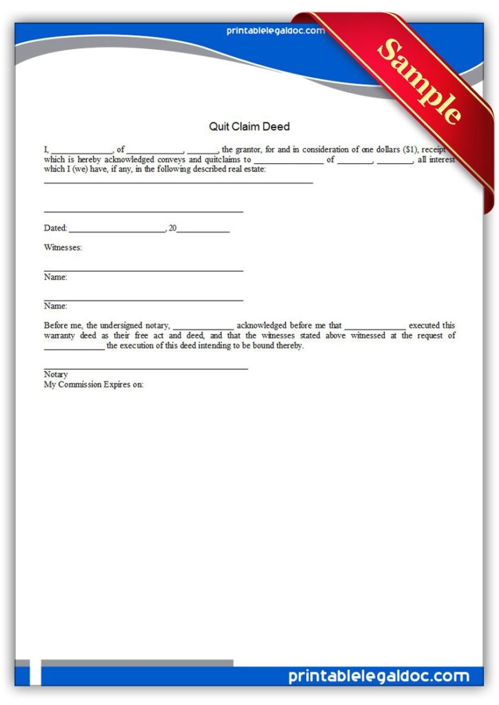 Free Printable Quit Claim Deed Form