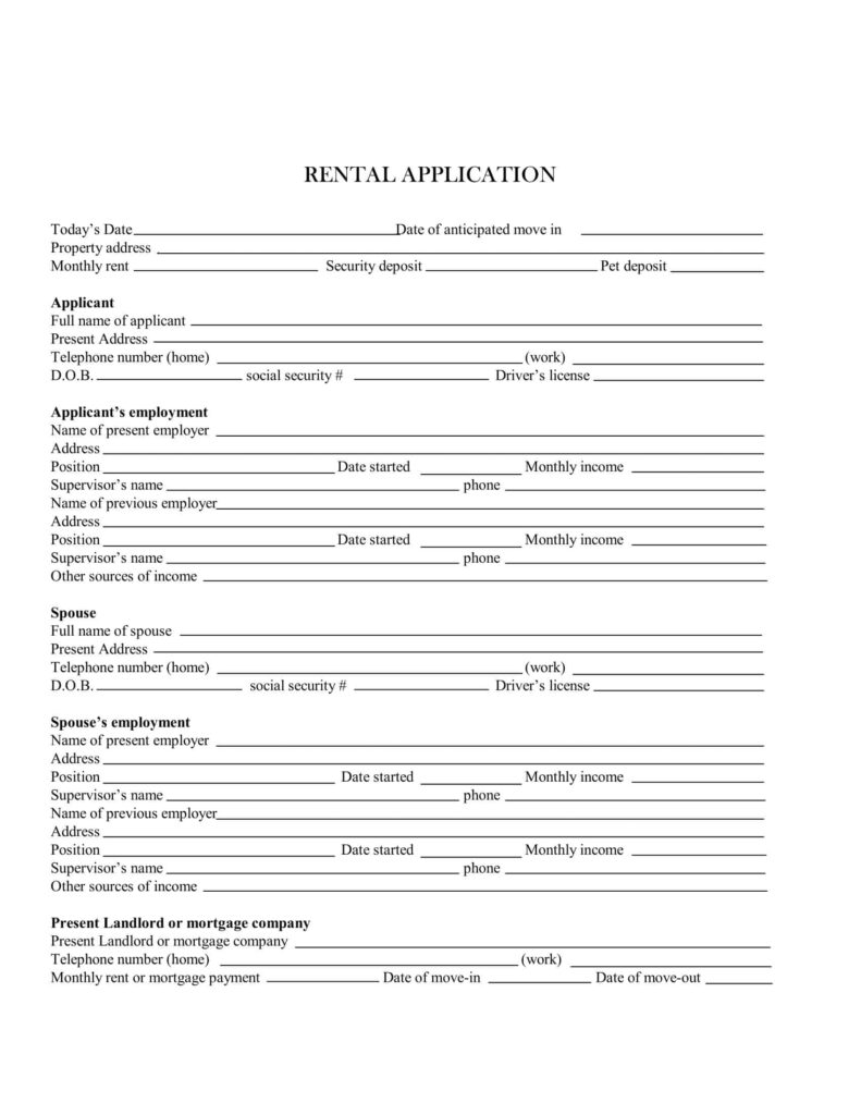 Free Printable Rental Application Form Templates Word PDF Simple