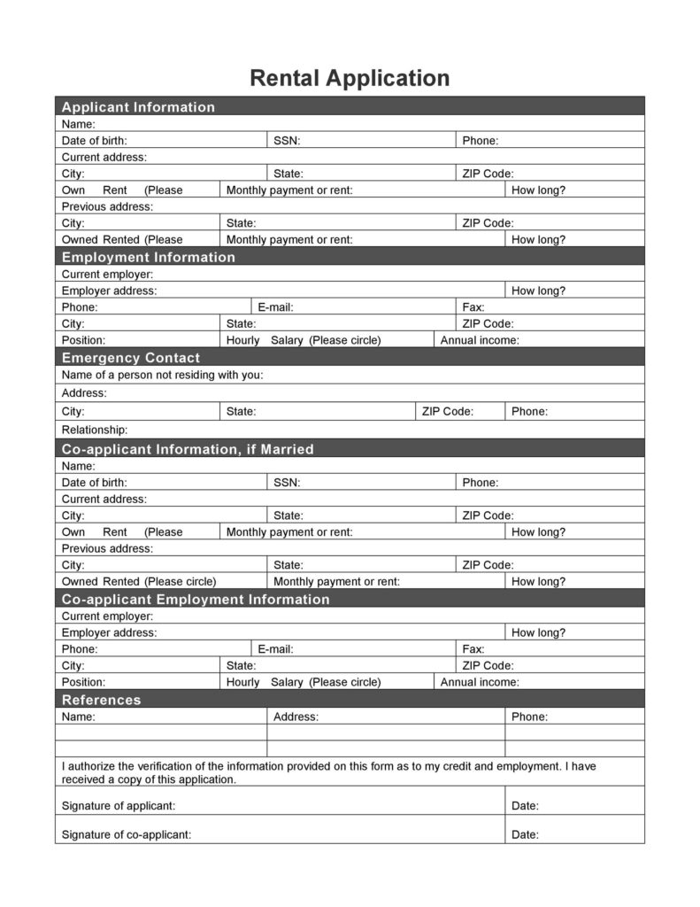 Free Printable Rental Application Forms