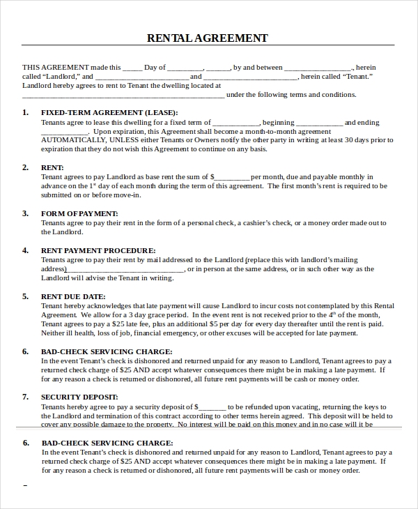 Free Printable Residential Lease