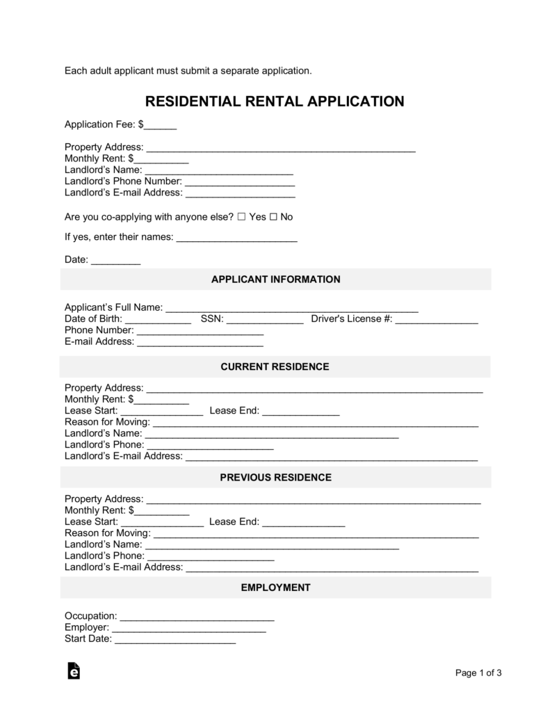 Free Printable Simple Rental Application Form Printable Forms Free Online