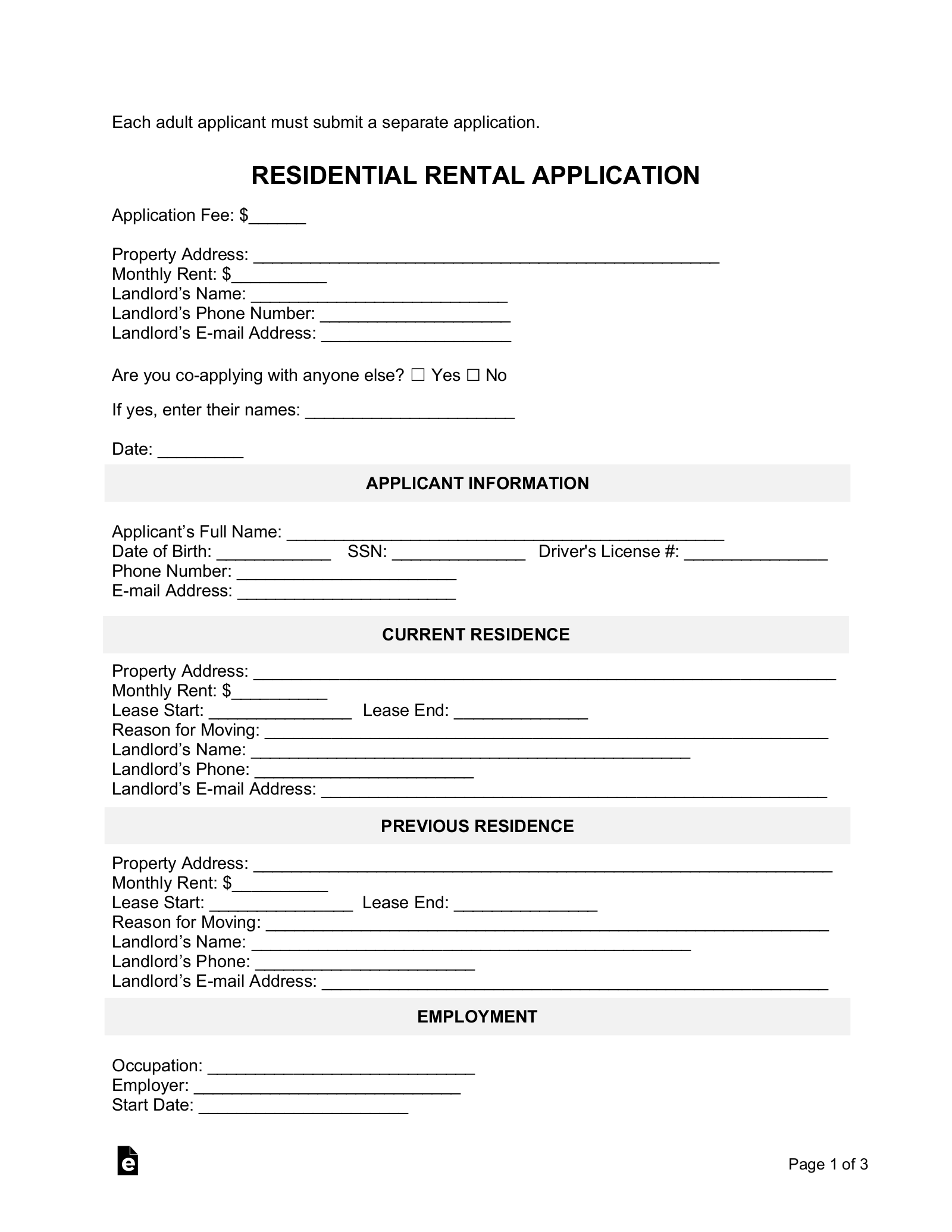 Free Printable Simple Rental Application Form Printable Forms Free Online