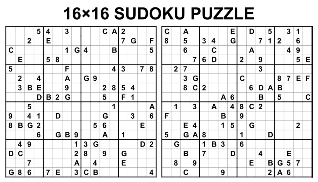 Free Printable Sudoku 16X16 Numbers