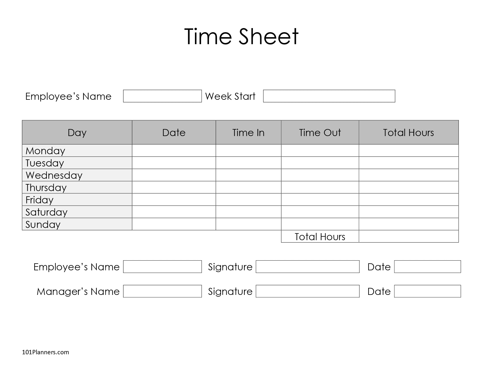 Free Printable Time Sheets Word