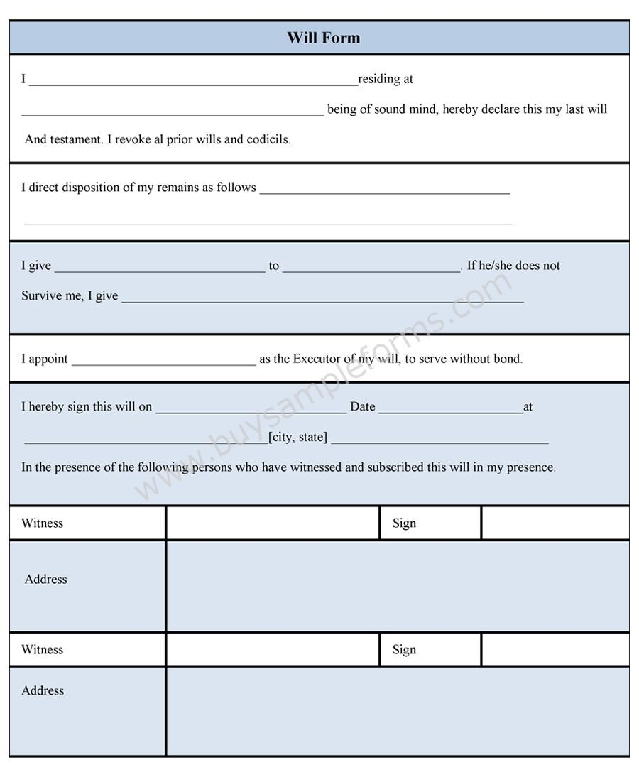 Free Printable Will Forms