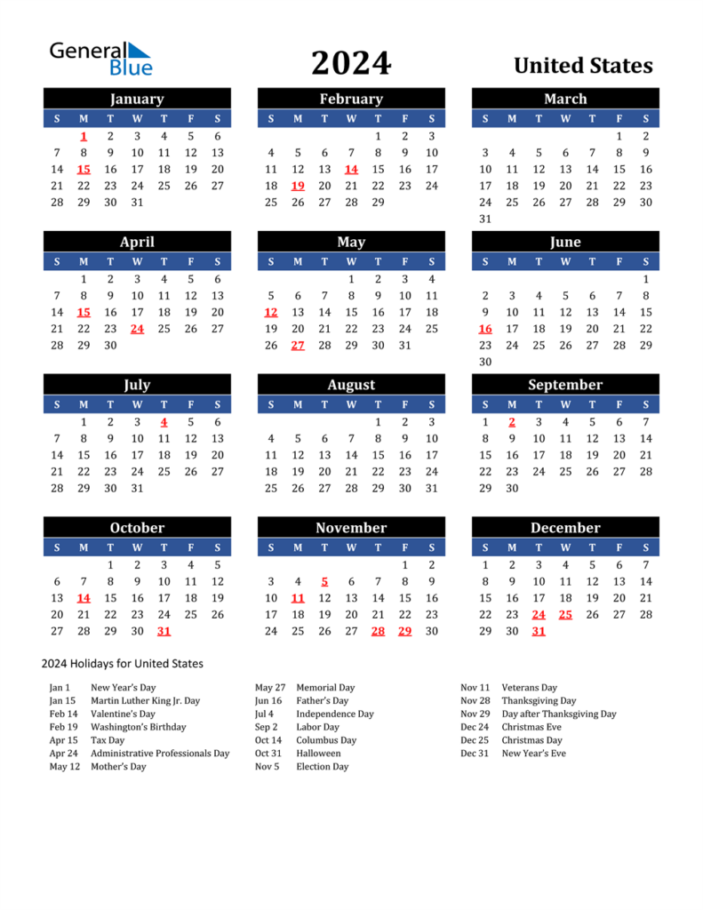 General Blue Calendar 2024 Monthly Noami Angelika