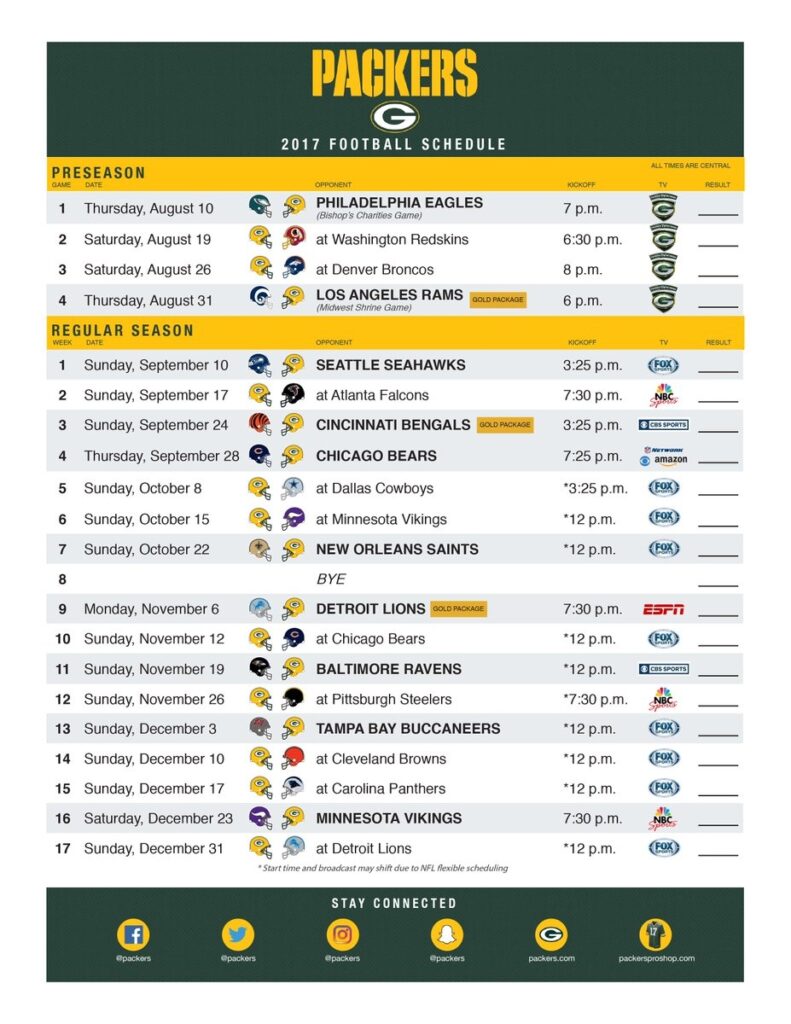 Green Bay Packers Printable 2024 Schedule