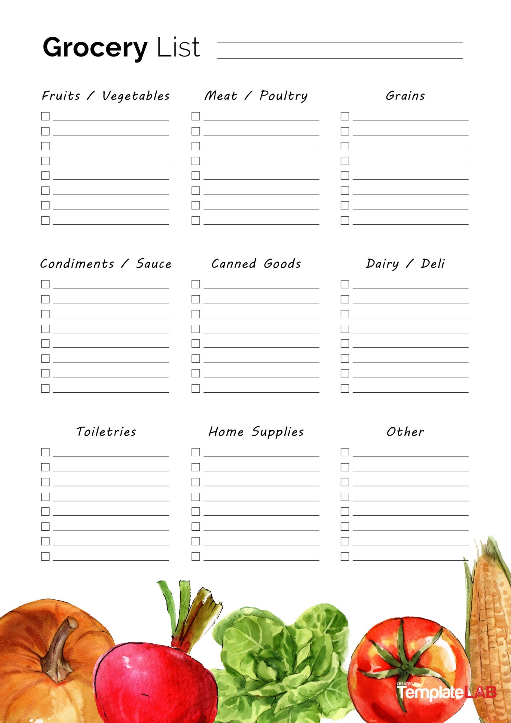 Grocery List Template Free Printable