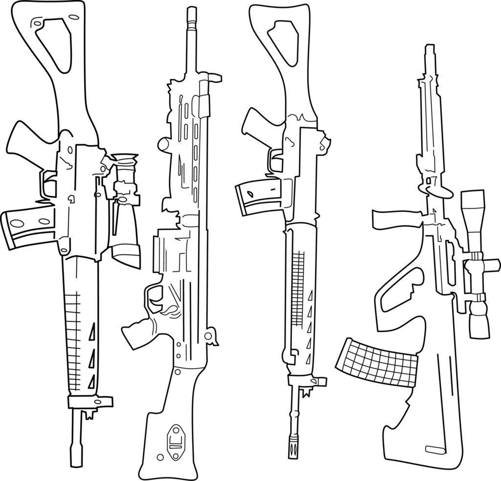 Guns Coloring Page 12067626 Vector Art At Vecteezy