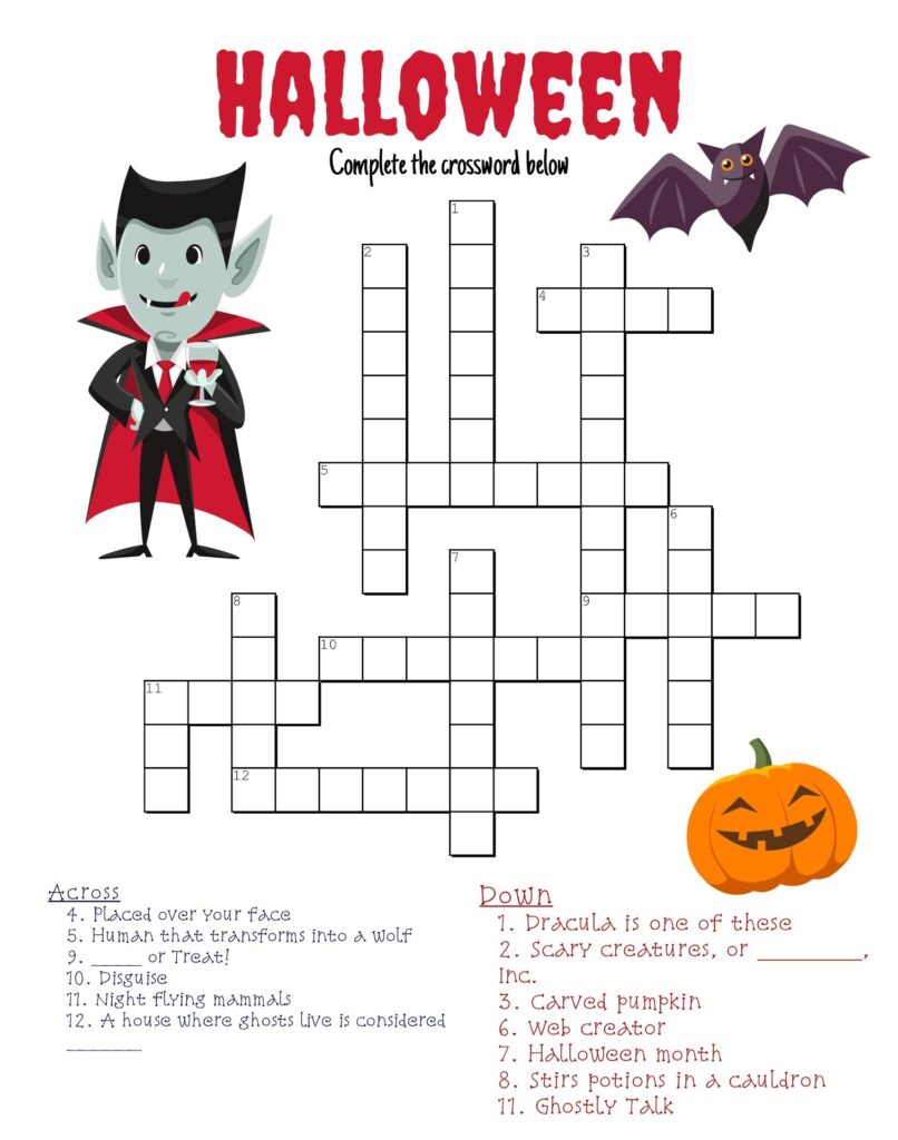 Halloween Crossword Puzzle 15 Free PDF Printables Printablee