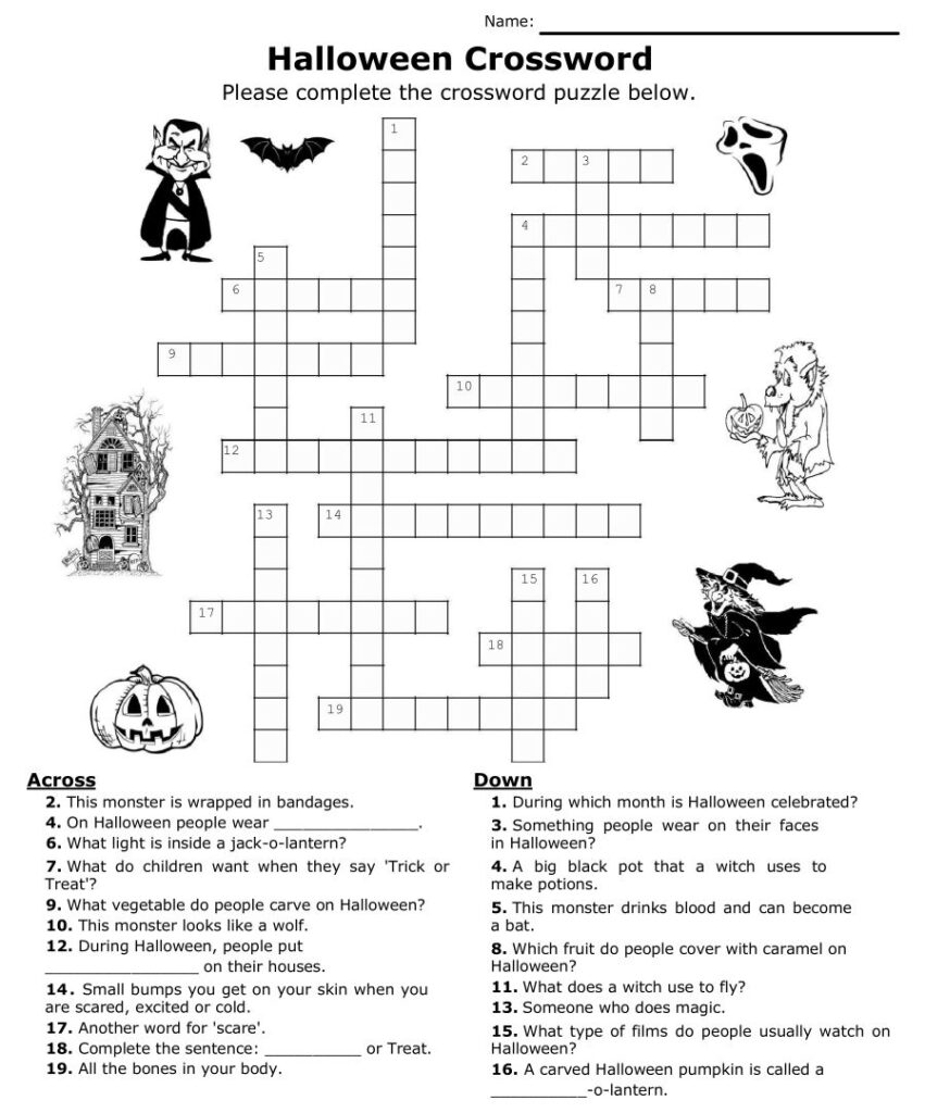 Halloween Crossword Puzzles 15 Free PDF Printables Printablee