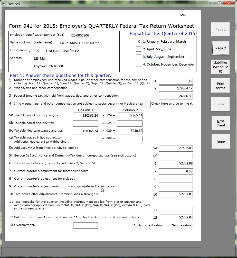 Irs Form 941 x Worksheet 1