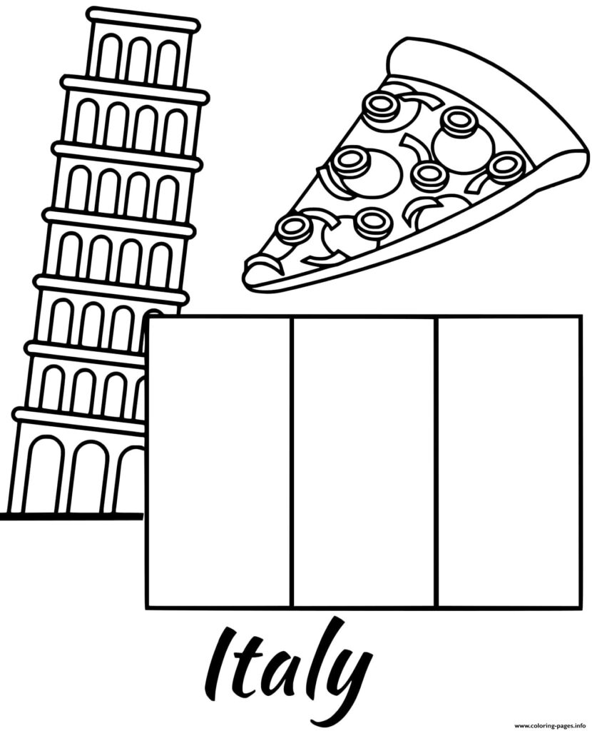 Italy Flag Piza Coloring Page Printable