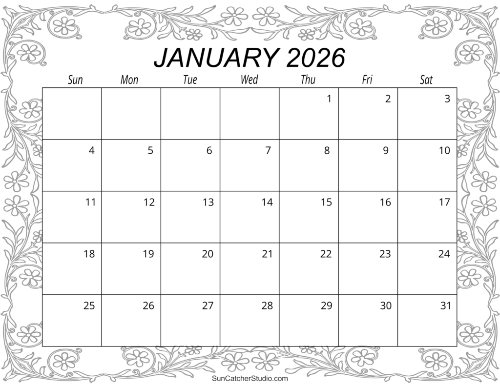 January 2026 Calendar Free Printable DIY Projects Patterns 