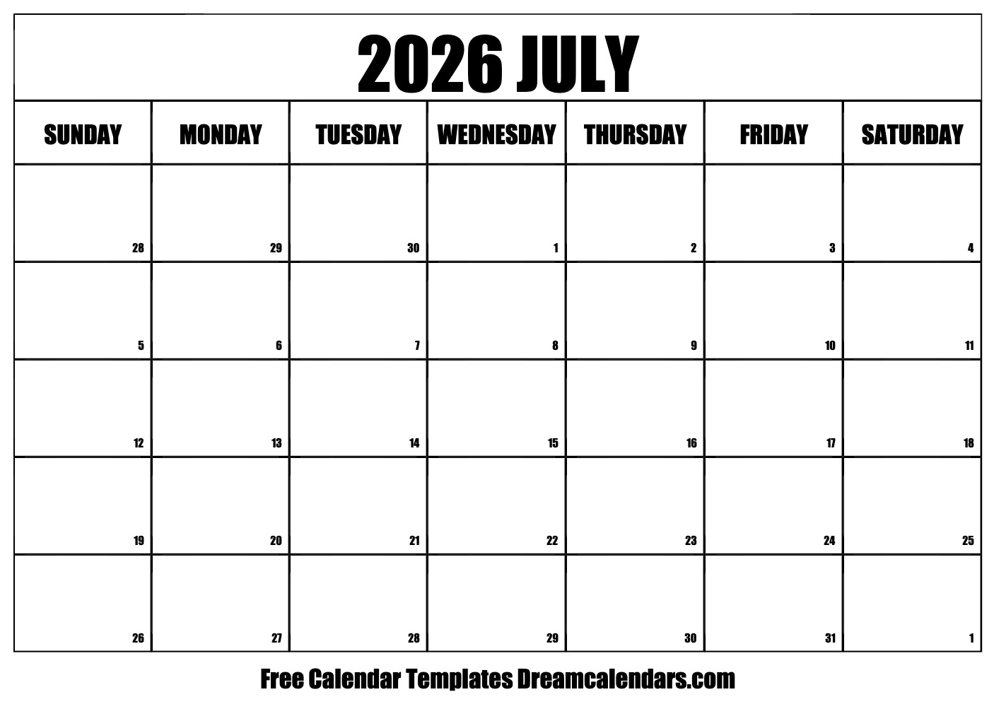 July 2026 Calendar Free Printable With Holidays And Observances