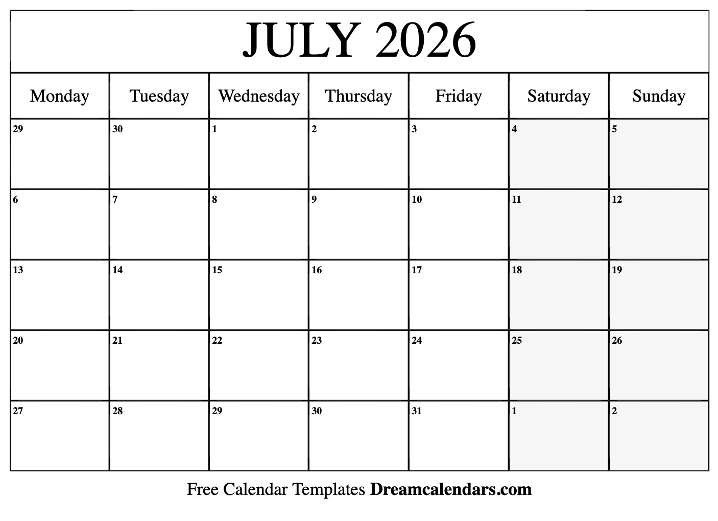 July 2026 Calendar Free Printable With Holidays And Observances