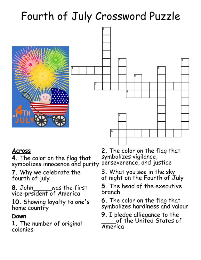 July Crossword Puzzle Printable