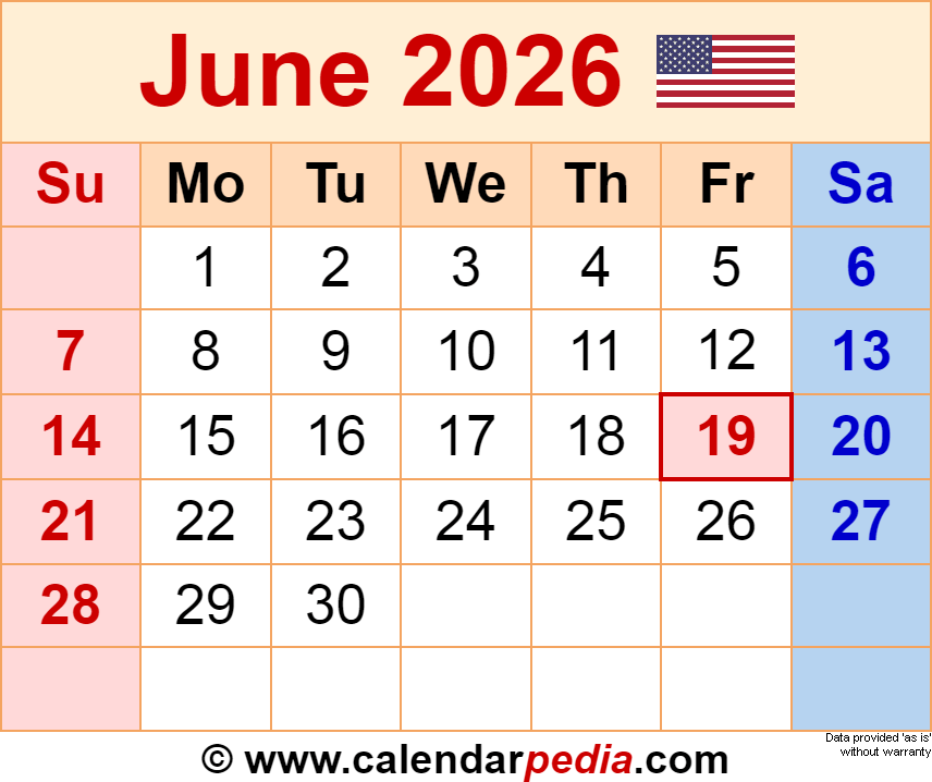 June 2026 Calendar Templates For Word Excel And PDF