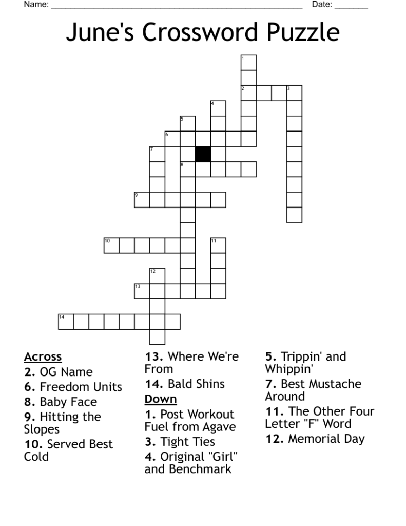 June Crossword Puzzle Printable