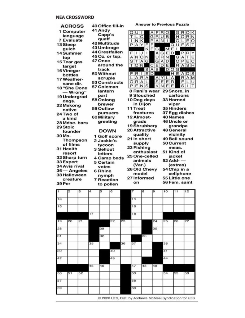 June Crossword Puzzle Printable